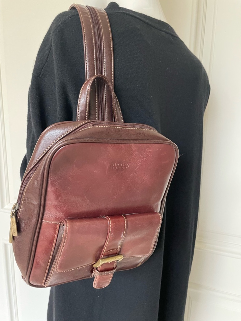 Diverso Italy Brown Leather Mini Backpack Vintage Style Genuine Leather Bag